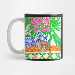 Monkey stealing oranges watercolor Mug